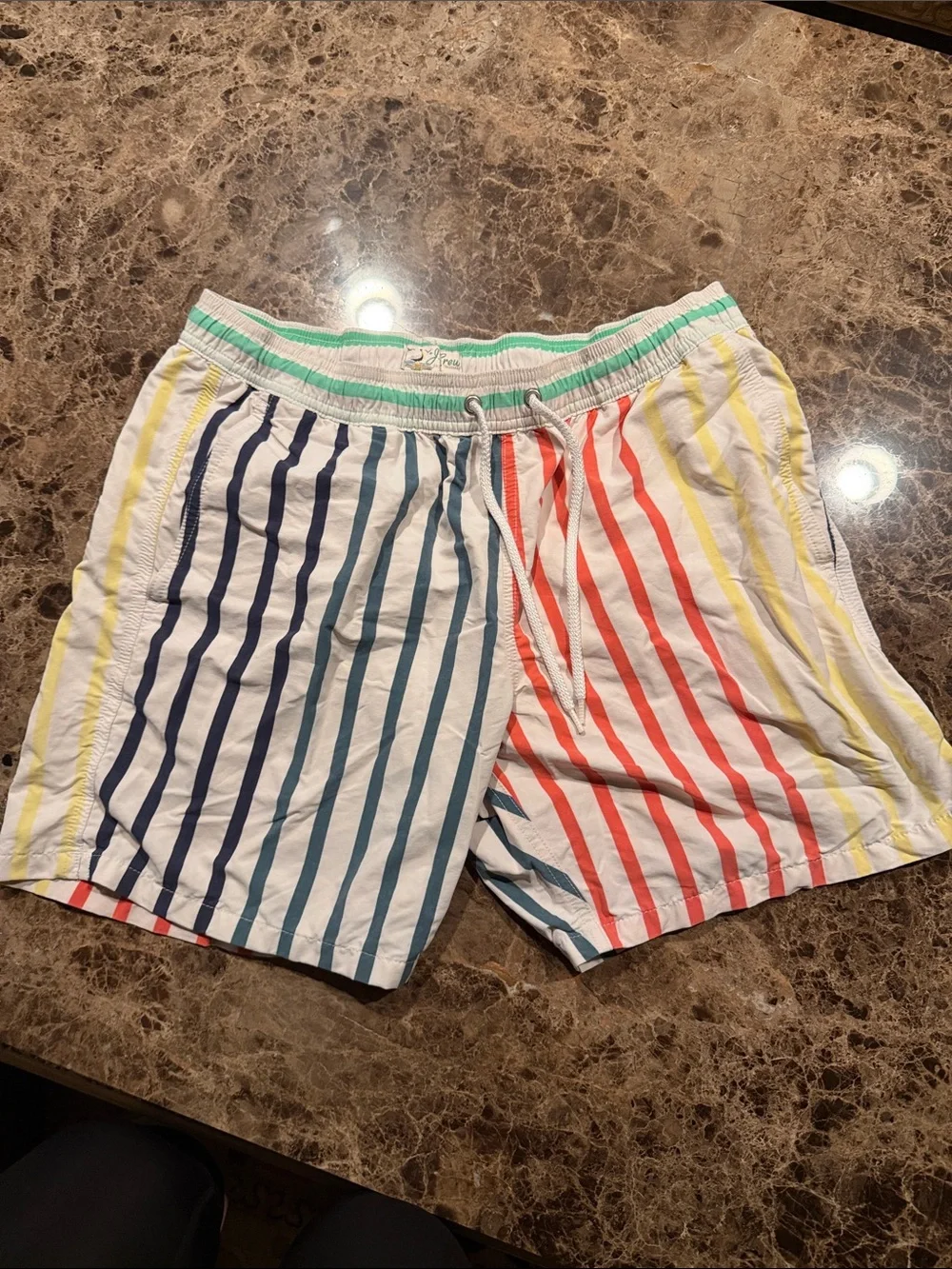 J. Crew Multicolor Vertical Stripe Swim Trunks - Navy, Teal, Coral, Yellow, Mint